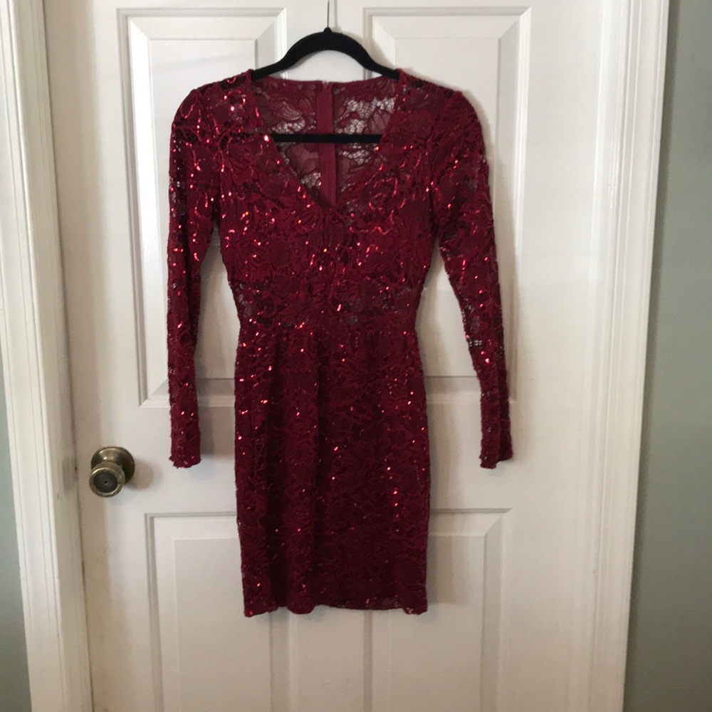 Red cocktail dress above the knee worn 1x